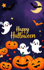 cute and gorgeous halloween card poster design illustration cartoon