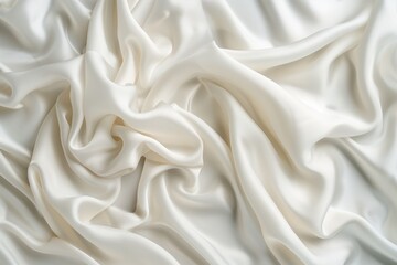 Fototapeta premium Close-up view of white fabric with subtle gray border, soft texture and slightly wrinkled. Fabric possibly used for clothing or home decor items. Soft focus on fabric pattern, blurred background.