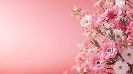Fototapeta premium Pink Flowers Bouquet on Pink Background Floral Arrangement