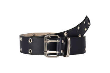 Stylish Black Leather Belt with Metal Buckle and Eyelets – Trendy Fashion Accessory for Casual and Formal Wear