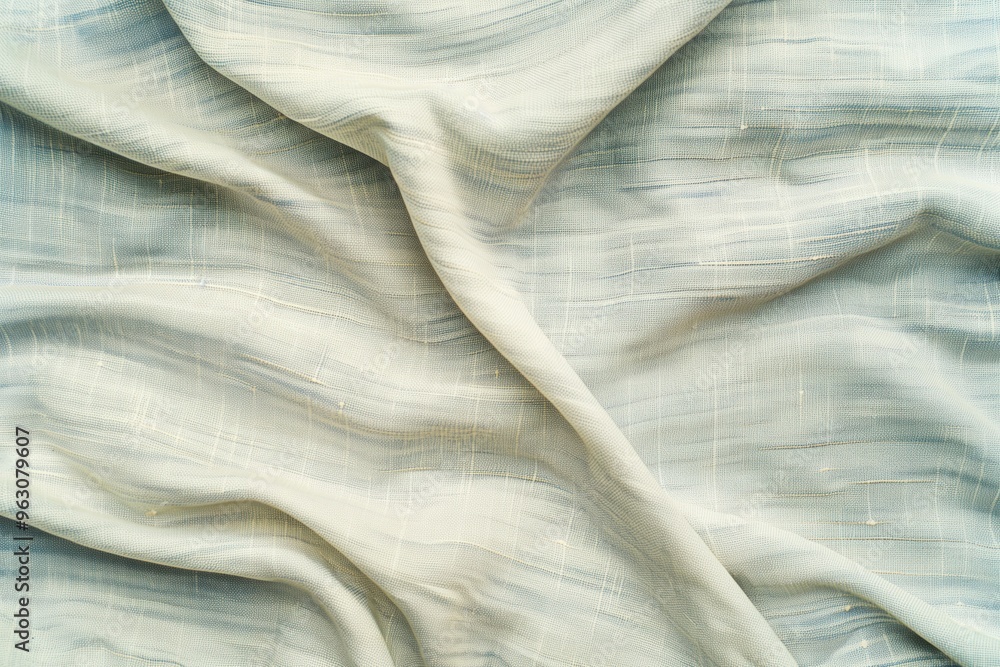 Aufkleber Close-up view of white fabric with subtle pattern. Fabric has slightly wrinkled texture, adding depth and dimension. Blurred background draws focus to fabric as main subject.