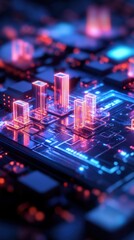 Obraz premium a futuristic city, featuring interactive floating buildings and digital touchpoints.