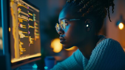 Focused Programmer Working on Code in a Dark Room