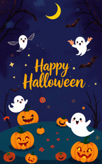 Naklejka premium cute and gorgeous halloween card poster design illustration cartoon