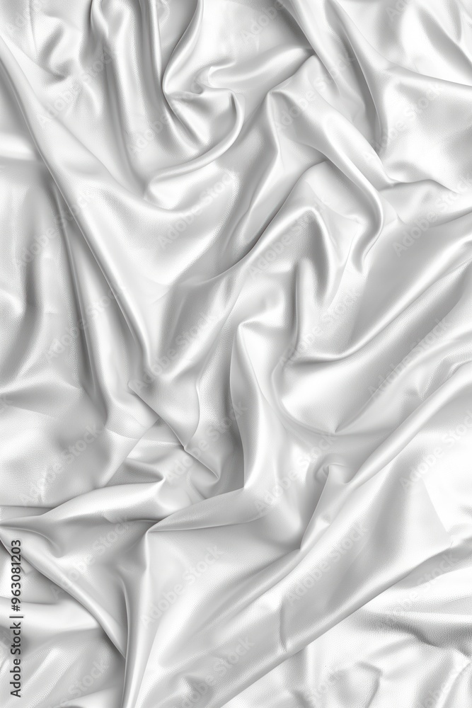 Poster Close-up view of white fabric with intricate texture and patterns. Fabric folded in half revealing its details. Simple beige background creates a visually striking composition.