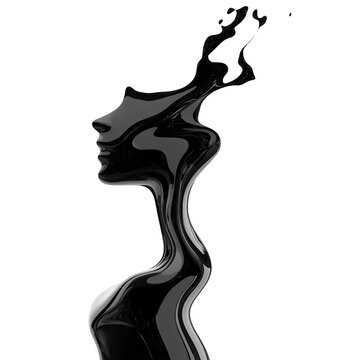 recommend clip art: Abstract silhouette of a woman with fluid black design isolated on transparent background