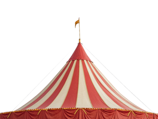 Colorful circus tent stands tall in bright daylight isolated on transparent background