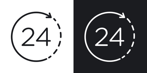 24 Hour time icon in black and white stroke