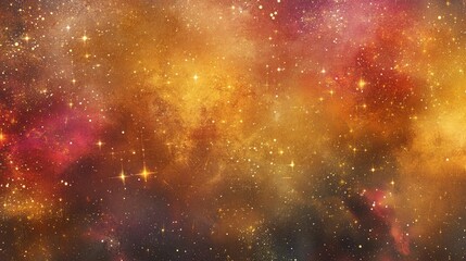 Naklejka premium Golden Cosmic Galaxy Background with Sparkling Stars and Dust