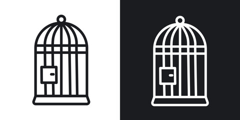 Bird cage icon in black and white stroke