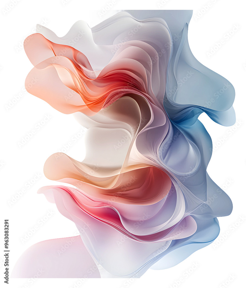 Poster elegant layers of translucent fabric flow in soft pastel shades isolated on transparent background