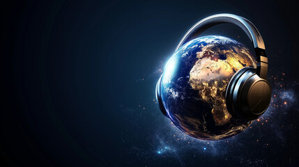 World music day, Earth with headphone 
