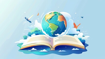 International Day of Education concept Illustration.globe shape book. Reading imagination concept for education holiday.