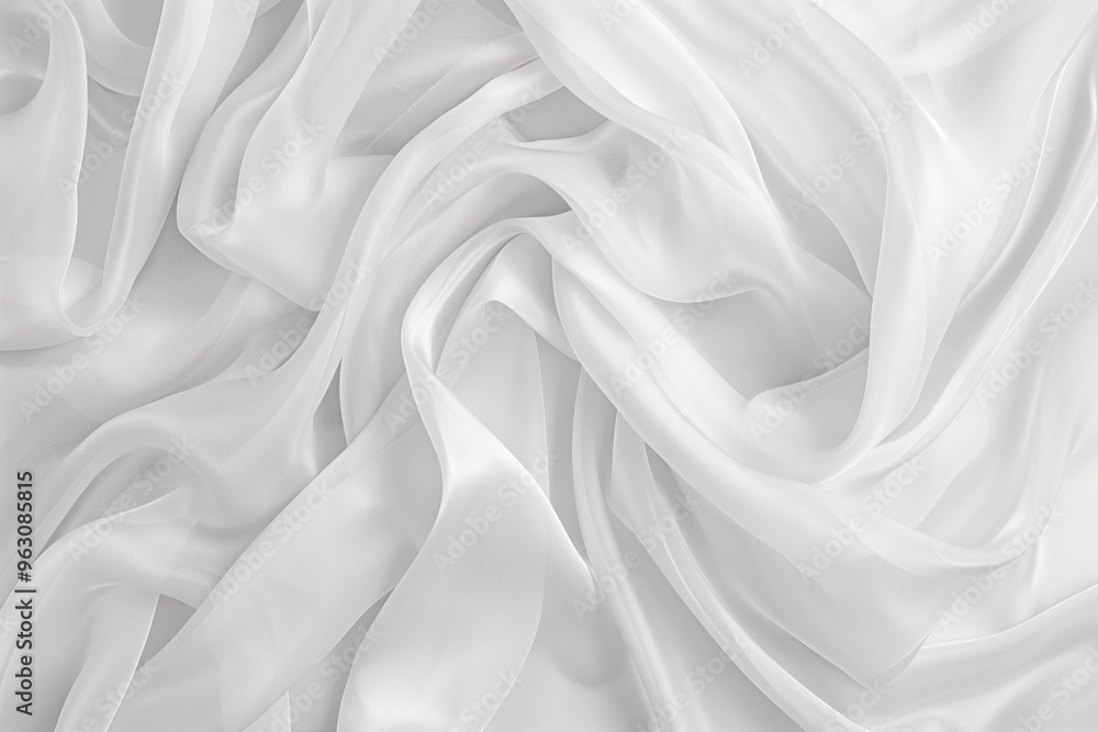 Poster close-up view of white fabric with gray stripe, slightly curled at bottom. soft and smooth texture, 