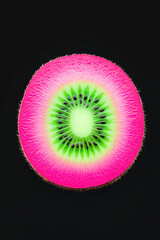 Advertising Poster of Pink Kiwi, Acid Pink Color, Front View, Deep Black Background, High Resolution