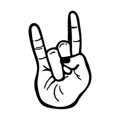 Hand with metal posture. Hand drawn. Line.