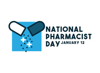 National Pharmacist Day. January 12. White background.