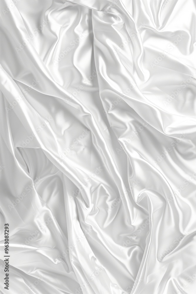 Poster close-up view of white fabric with intricate texture, possibly polyester. fabric folded in half, rev
