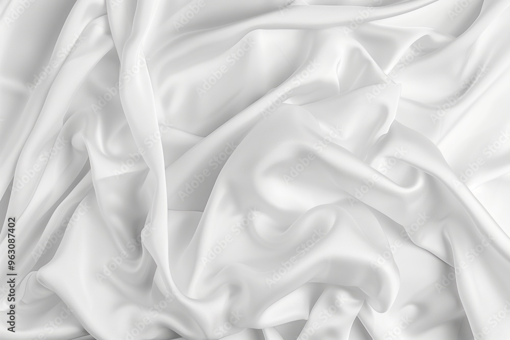 Poster white fabric close-up with intricate texture and folds. polyester decorative item on gray background