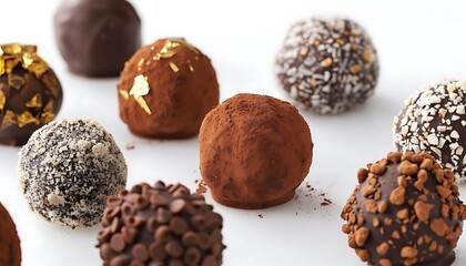 Assortment of Delicious Chocolate Truffles with Various Toppings