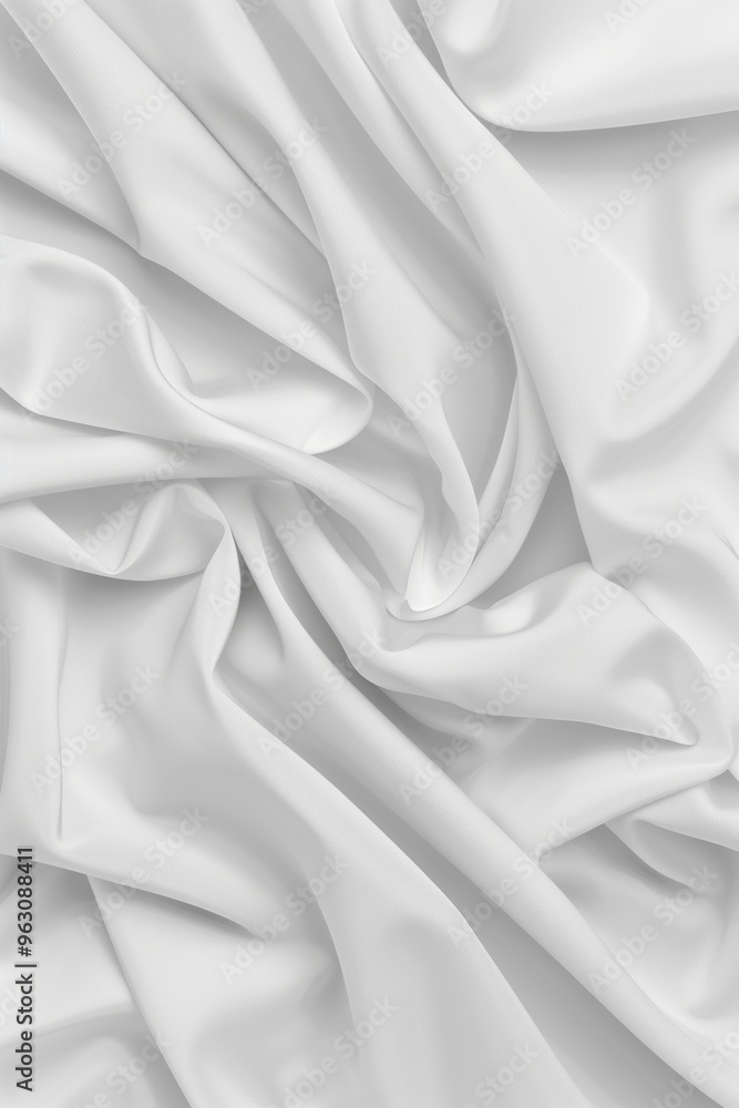 Poster Close-up view of white fabric with slight curl at bottom. Fabric appears smooth and soft with neutral gray background. Ideal for textile, fashion, design, and lifestyle photography.