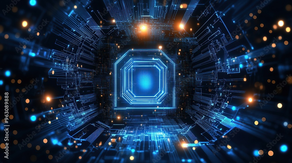 Aufkleber futuristic digital microchip data network