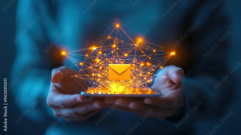 Poster conceptual image of a person receiving a confirmation email for an online order
