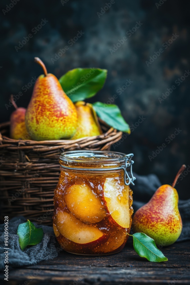 Wall mural fresh homemade pear jam in glass jar