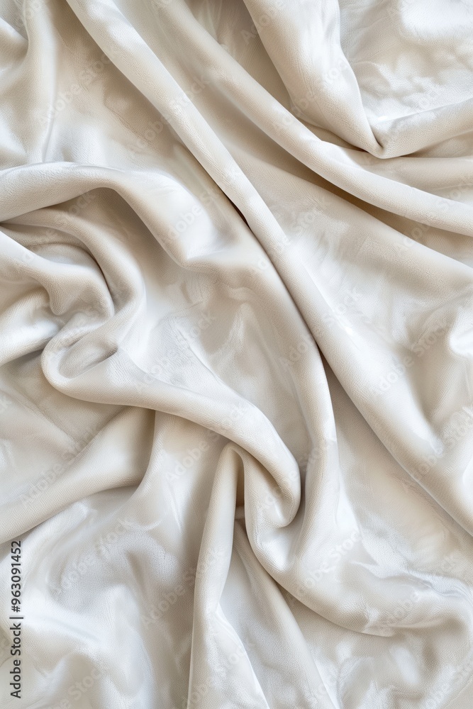 Aufkleber Close-up view of white fabric with subtle texture, slightly wrinkled and folded. Focus on intricate details of fabric surface. No background objects or texts visible.