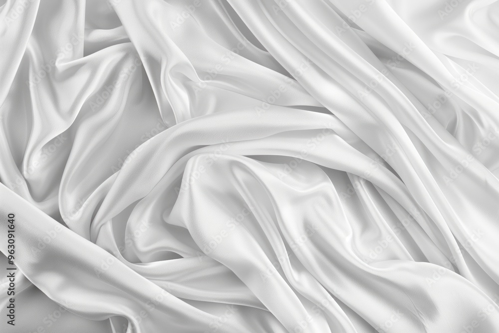 Poster Close-up of white fabric texture with intricate design. Fabric appears smooth and folded. Focus on texture and pattern. Suitable for fashion, textile, or design projects.