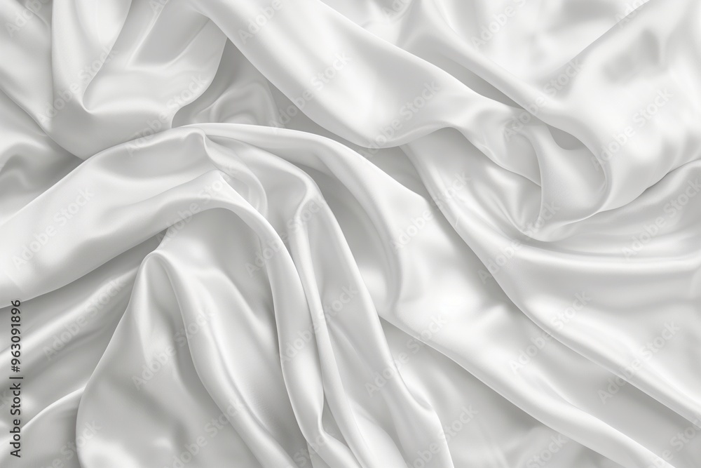 Aufkleber Close-up view of white fabric with subtle gray stripe running down center. Fabric folded in half revealing intricate texture and patterns. Blurred background draws focus to fabric details.