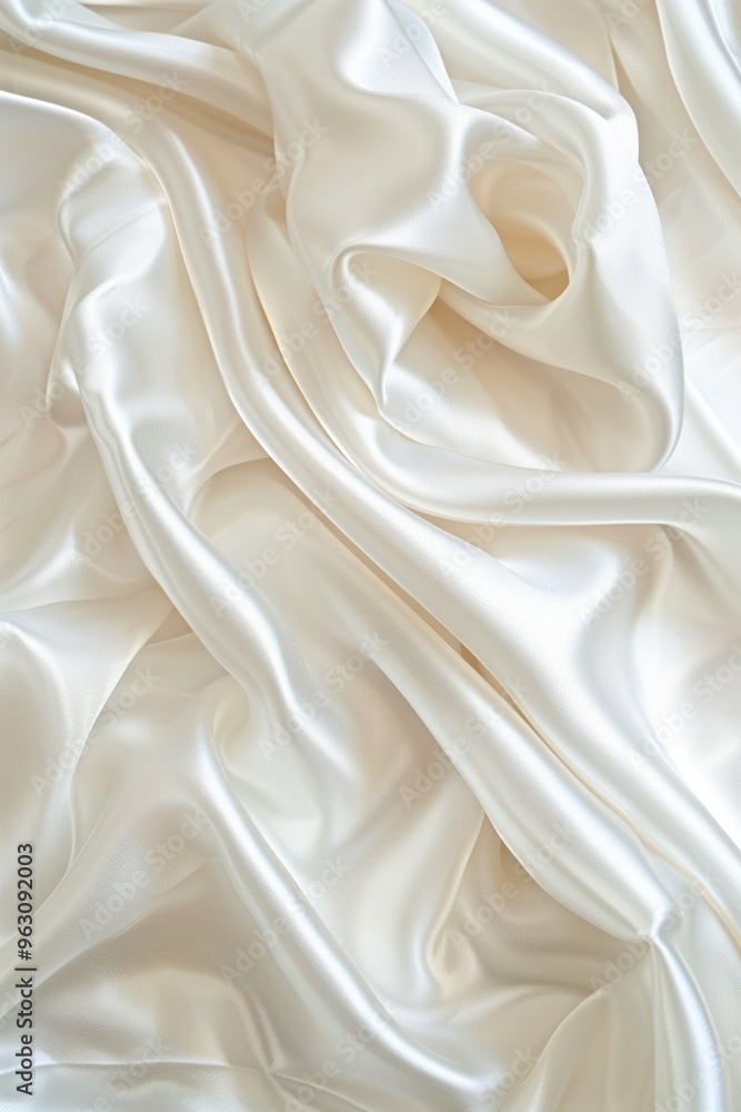 Poster Close-up of smooth white fabric with subtle gray stripe. Fabric texture is even and flat. Gray stripe adds contrast to monochromatic scene. Suitable for fashion, textile, or design projects.