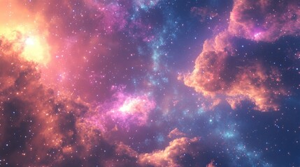 Naklejka premium Cosmic Clouds and Stars - A Celestial Tapestry of Color and Light