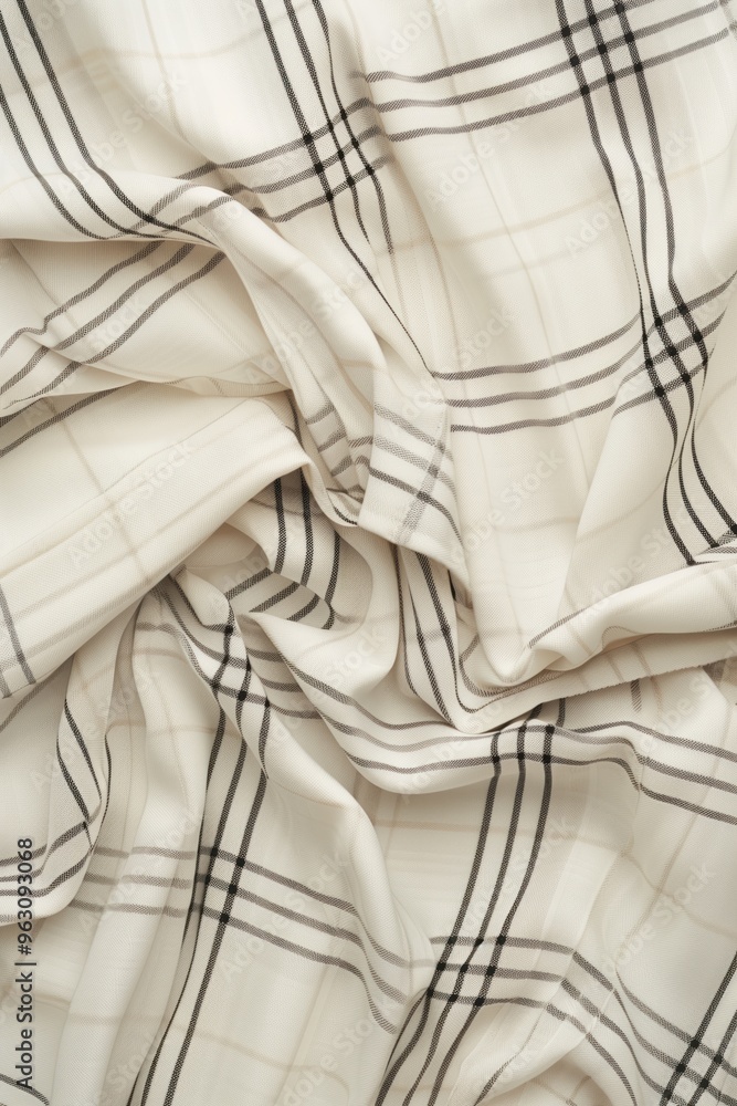 Poster Close-up view of fabric with distinctive plaid pattern. Horizontal stripes create rhythmic design. Fabric appears smooth, covering frame. Blurred background focuses on details.
