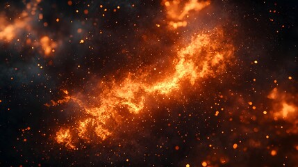 Intense fire streak, fierce orange flames, dynamic motion, glowing embers, swirling smoke, dark background, fiery explosion, sparks flying, heat energy, blazing inferno, abstract fire art.