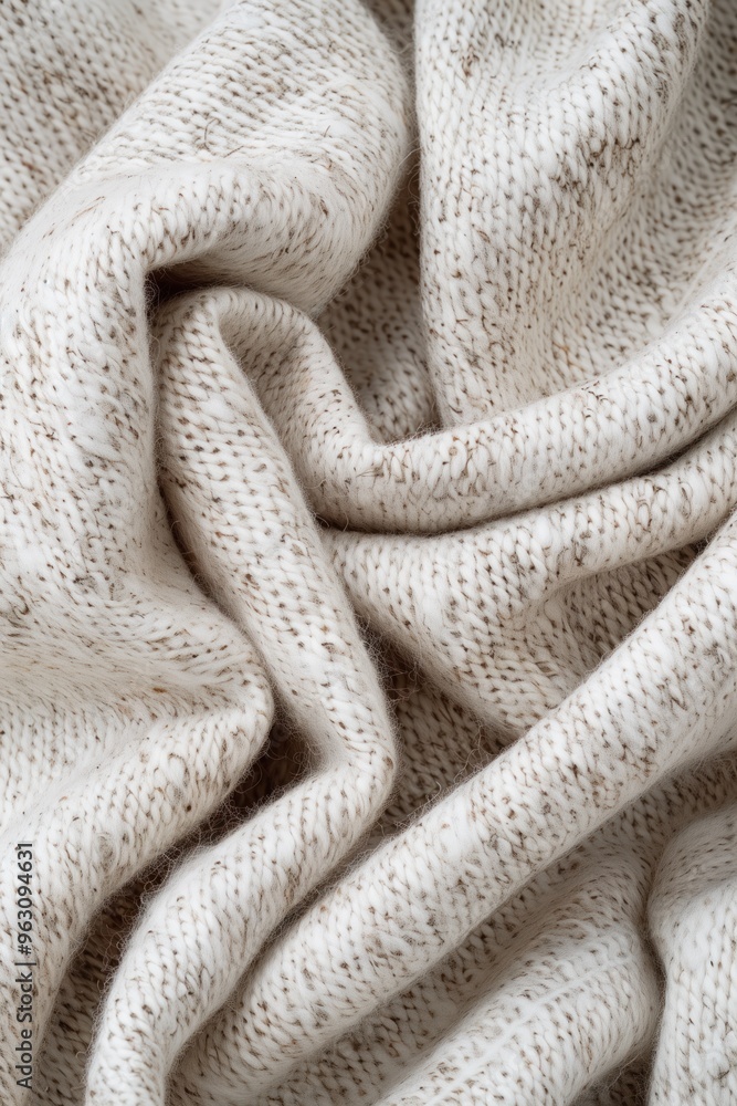 Aufkleber Close-up view of white fabric with subtle texture, folded to intricate patterns. Fabric appears smooth, with slight wrinkles adding depth. Gray background creates contrast.
