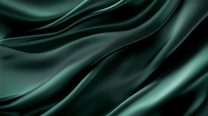 Obraz premium Dark green abstract background, shiny satin silk wave of a textile fabric material ,Backdrop, texture for product, banner, Dark teal green silk satin ,Shiny smooth fabric