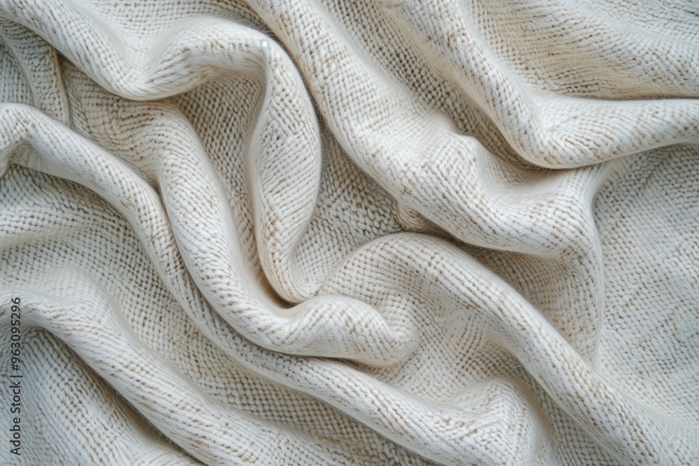 Poster White fabric with subtle texture, folded at angle to intricate design, pattern. Fabric appears smooth, with slight wrinkles adding depth. Unique texture focus.