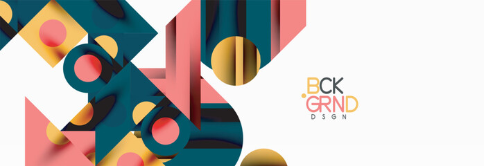 Fototapeta premium Trendy colorful circles, lines, arrows, triangles and other geometric shapes. Vector Illustration For Wallpaper, Banner, Background, Card, Book Illustration, landing page