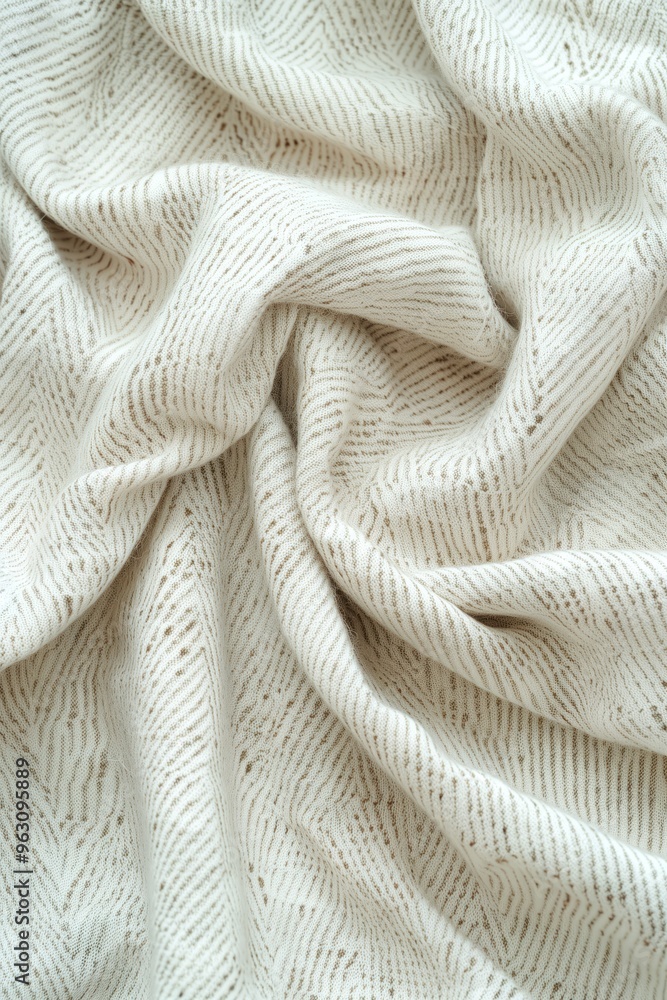 Aufkleber Close-up view of unique fabric with intricate pattern. Woven knitted structure gives rough feel. Textured design adds depth, complexity. Blurred background focuses on fabric.