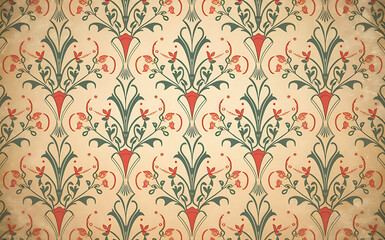 Floral seamless pattern, vintage wallpaper design with ornate flowers, leaves, and swirls for antique decor