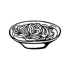 A plate with instant noodles, sketch
