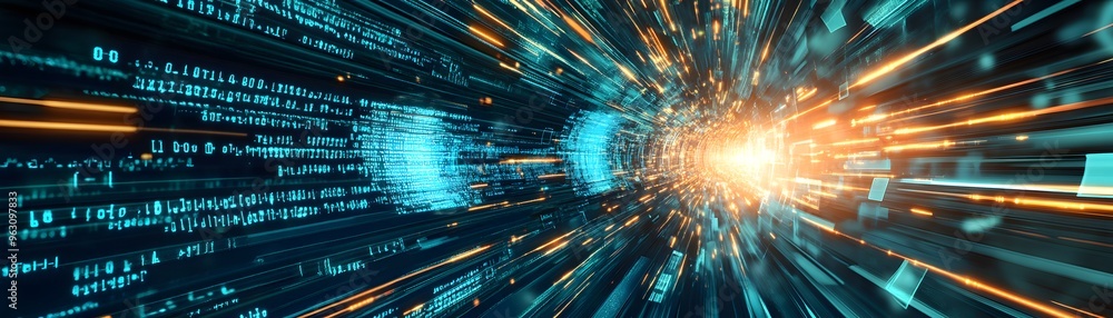 Poster digital tunnel of data and light.