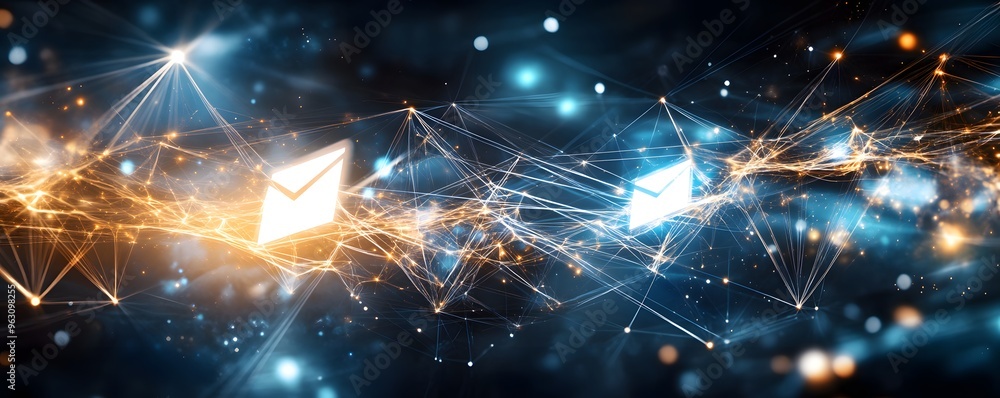 Poster abstract network connection with email symbols.