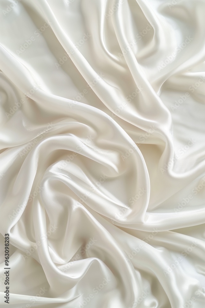 Poster close-up view of white fabric with slight curl at bottom, smooth surface, and blurred background. fa