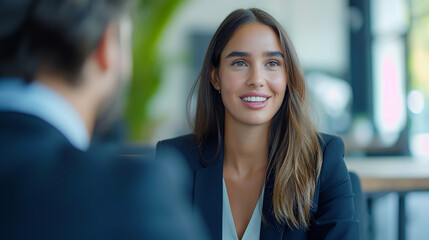 Fototapeta premium Woman job candidate in a job interview / business meeting / working professionals