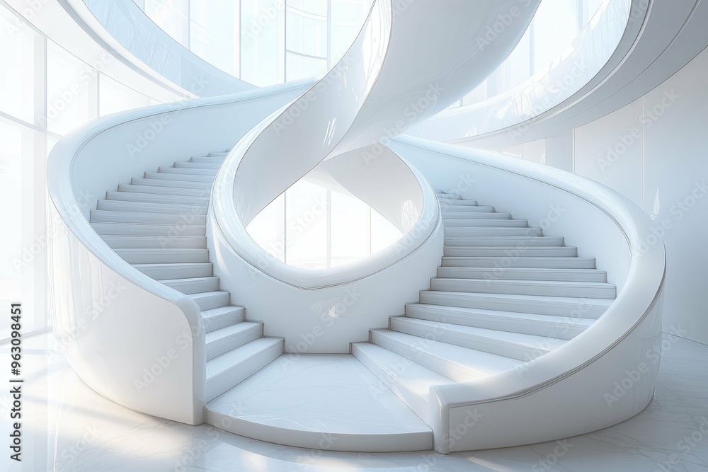 Poster a spiraling staircase in an open, airy building symbolizing the journey of learning in a charter sch