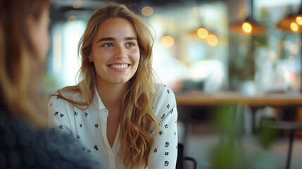 Obraz premium Woman job candidate in a job interview / business meeting / working professionals