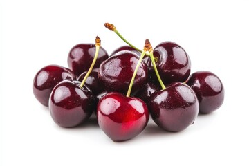 Dark Cherry. Fresh Red Sweet Cherry on White Background