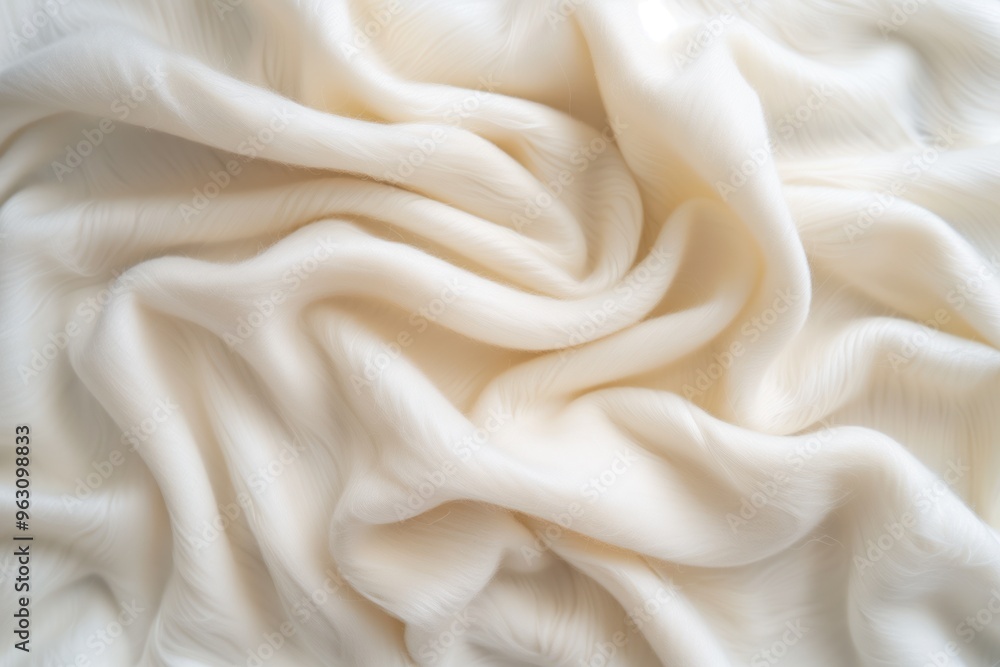 Poster close-up view of white fabric with gray stripe running down center, exhibiting slight curl and organ